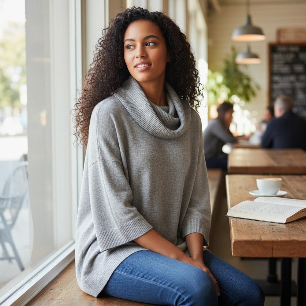 LUXE 360 SWEATER COWL NECKLINE